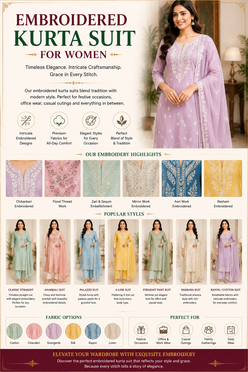 Embroidered Kurta Suit for Women