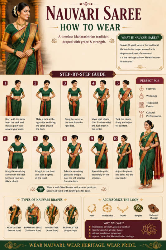 How to wear Nauvari saree