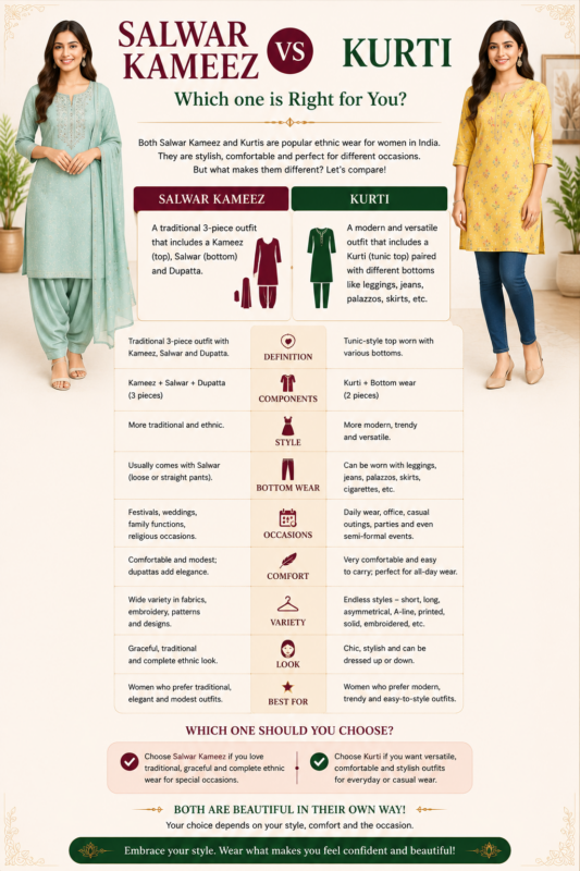 Salwar Kameez vs Kurti comparison